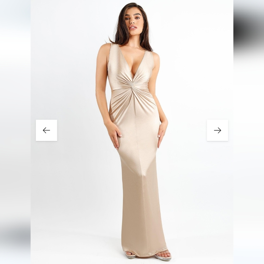 Popilush Deep V Neck Twisted Shine Maxi
